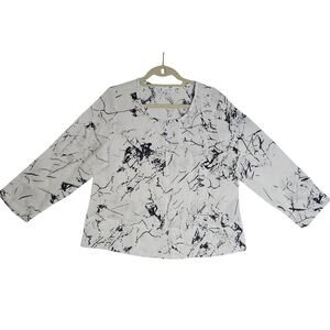 Habitat M White n Black thin‎ brush strokes artzy Top. Linen feel. Rayon blend